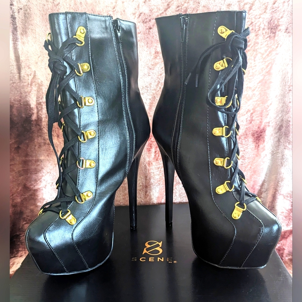 Dita by Scene Black Lace Up Boots Women's Size 7.5 Man-made Materials